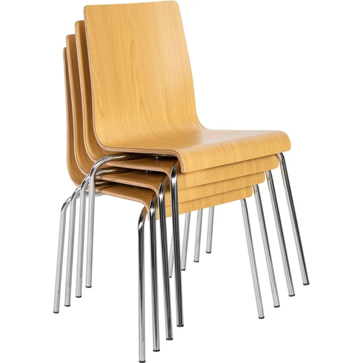 CLP 4er Set Stapelstühle Gahanna Formholz mit HPL-Laminat Stahlgestell bis 150 kg,Farbe:natur – Bild 4