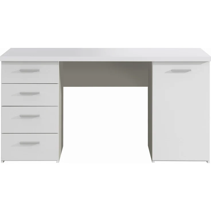 Schreibtisch >NET106< mit 4 Schubladen und Tür, in weiß - 145x76,3x60cm (BxHxT) – Bild 3