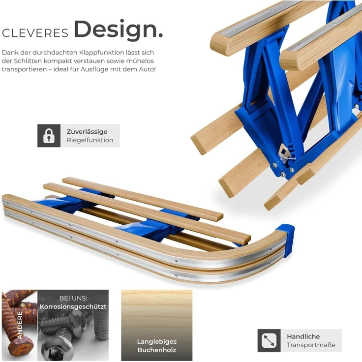 tectake Schlitten Holzschlitten, klappbar, mit Rückenlehne – Bild 4