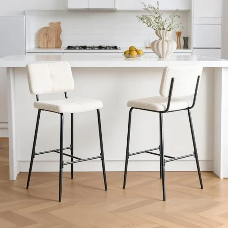 MEUBLE COSY Barhocker 4er Set Barstuhl Sitzhöhe 75 cm mit Lehne und Fußstütze aus Bouclé-Stoff Tresenhocker Bistrohocker für Bar Bistro Café Küche, Industriell, Beige – Bild 6