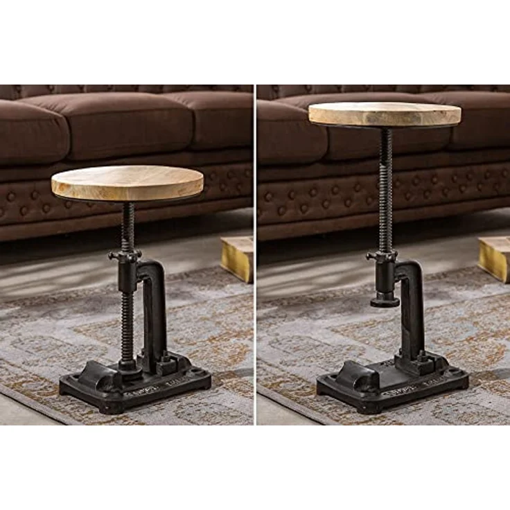 riess-ambiente Beistelltisch ENGINEER Ø30cm natur / schwarz (Einzelartikel, 1-St), Wohnzimmer · Massivholz · Eisen · rund · höhenverstellbar · Industrial – Bild 5