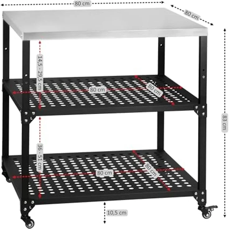 BBQ-Toro Grillablagetisch Grillwagen 80 x 80 x 83 cm, Schwarz, Grilltisch mit großer Arbeitsfläc – Bild 3
