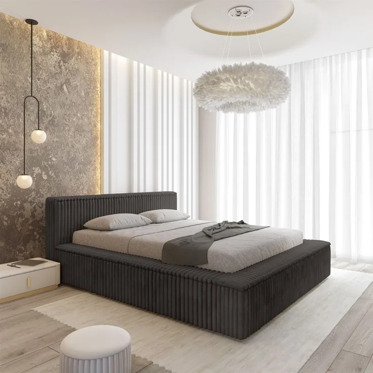 Polsterbett Doppelbett TULSA 160x200cm in Stoff Vito Anthrazit