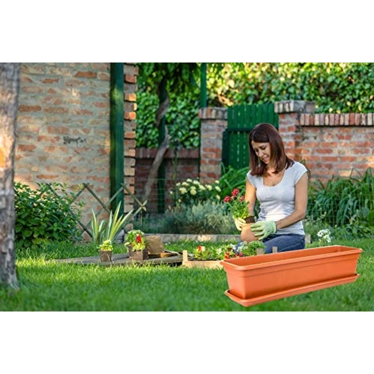 Centi Pflanzkübel Blumenkasten mit Untersetzer terracotta 60cm (4er-Set) – Bild 6