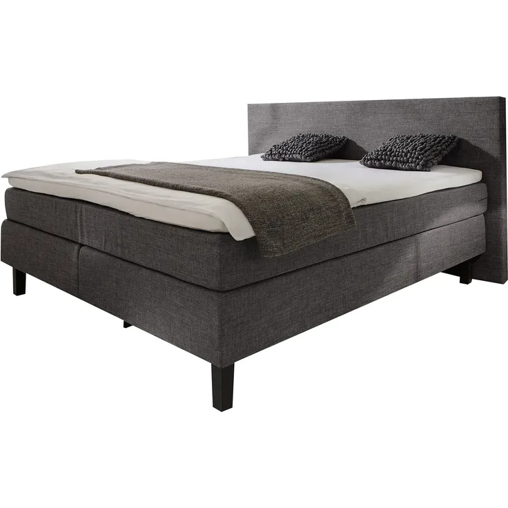 Atlantic Home Collection AMRUM Boxspringbett, Härtegrad H2,Massivholzrahmen 180 x 200 cm inklusive Topper, anthrazit