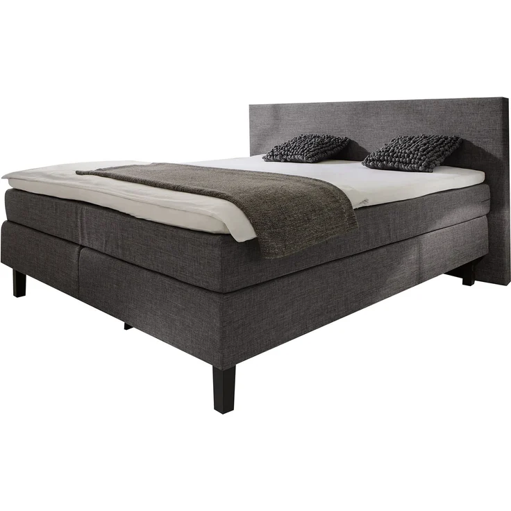 Atlantic Home Collection AMRUM Boxspringbett, Härtegrad H2,Massivholzrahmen 180 x 200 cm inklusive Topper, anthrazit