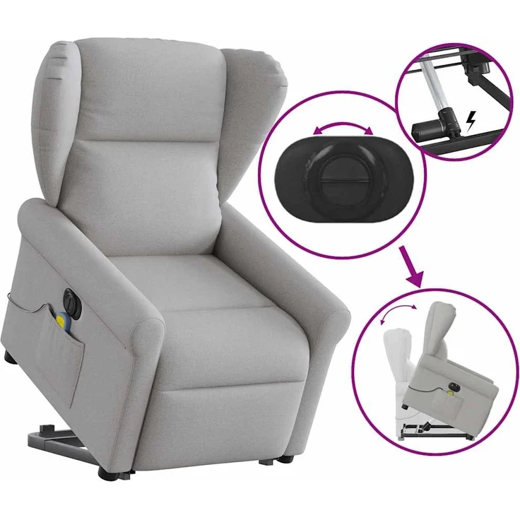 vidaXL Massagesessel mit Aufstehhilfe Elektrisch Wolkengrau Stoff 3303413 – Bild 7