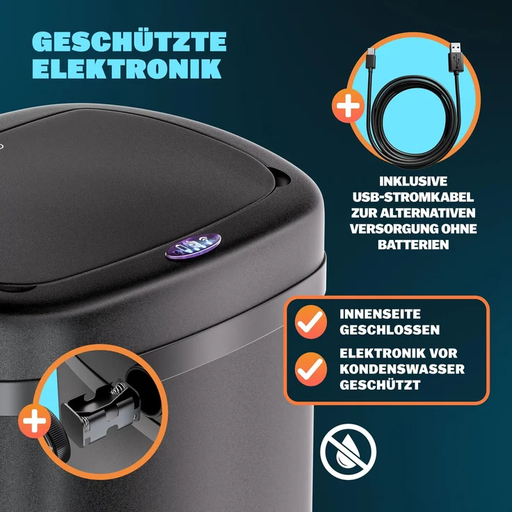 MONZANA® Mülleimer mit Sensor Küche 50L Schwarz – Bild 6