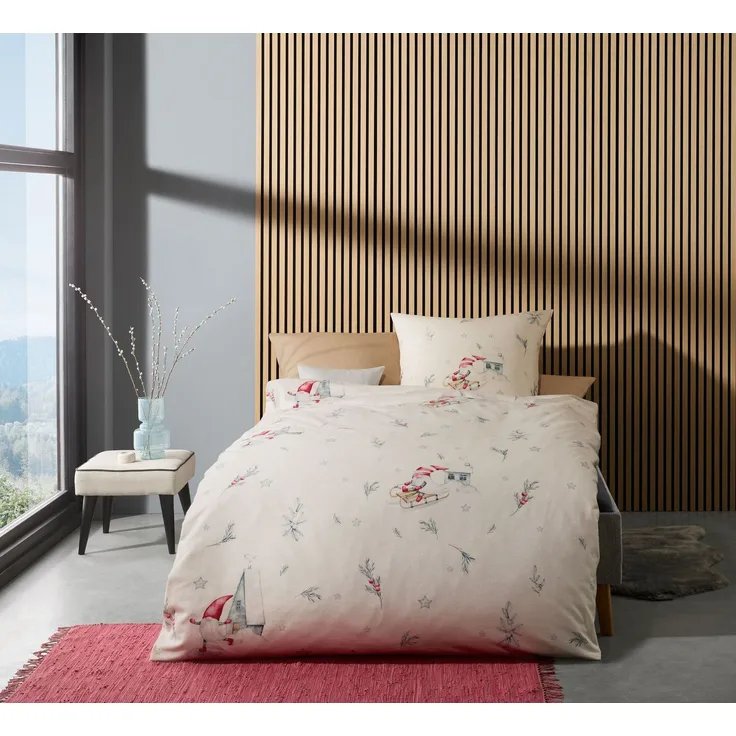 Fleuresse Aspen Biber Bettwäsche 155x220 Wichtel Zweige Häuser Schnee 434551-04