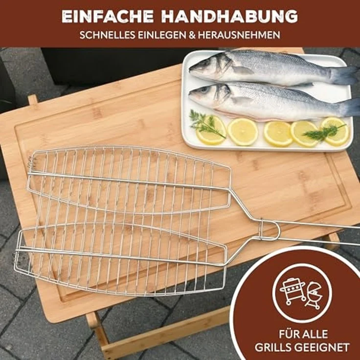 bremermann Grillguthalter Fischgriller 2fach // Edelstahl // ca. 65 x 26,5 cm // Fischbräter – Bild 4