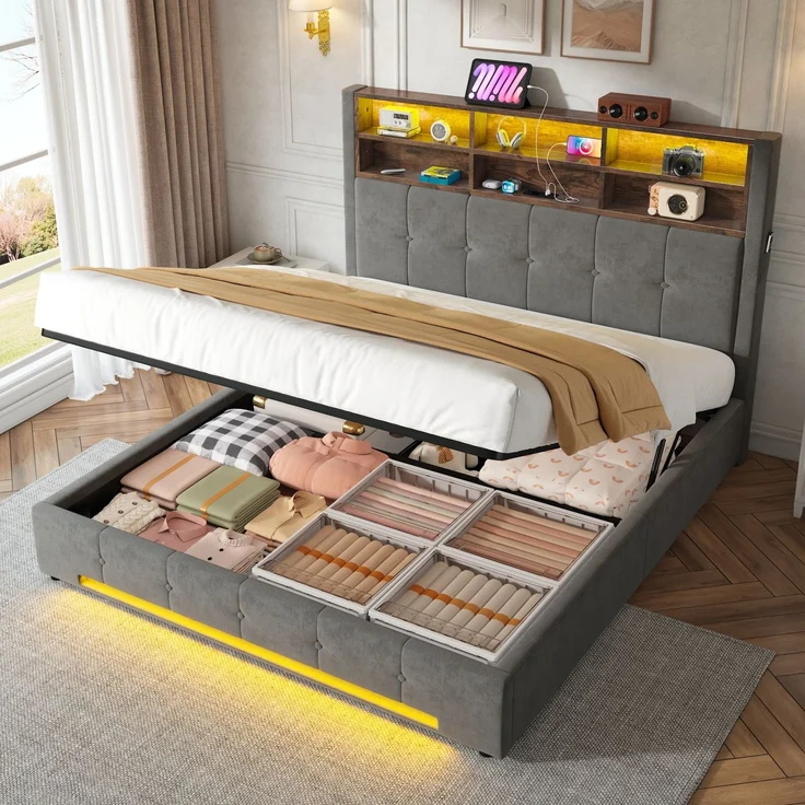 TavilaEcon Polsterbett mit Bettkasten und USB-C-Anschluss grau Liegefläche 160 × 200 cm – Bild 5