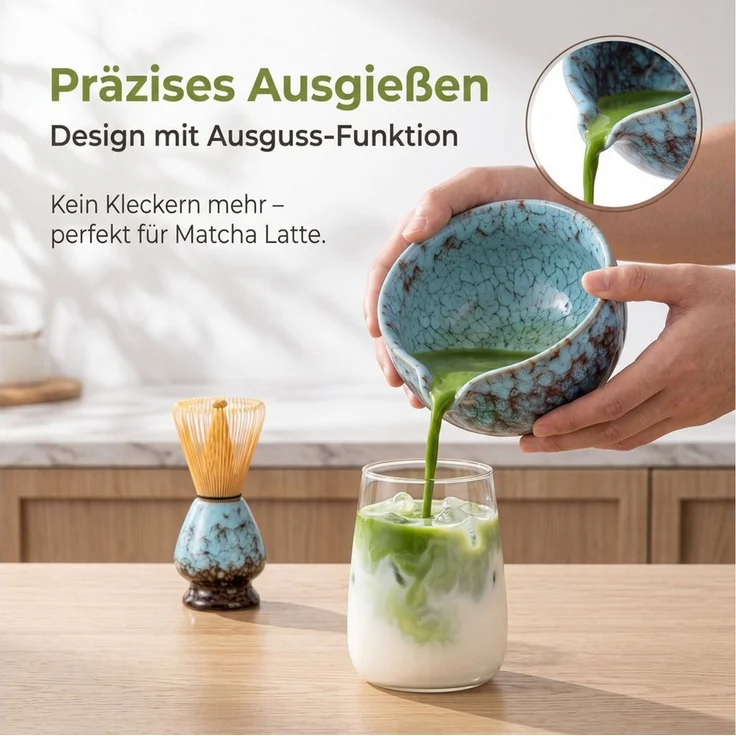 SURFOU Teeservice Matcha Set 7-teilig mit Schale Bambusbesen Sieb Zubehör (7-tlg) – Bild 4