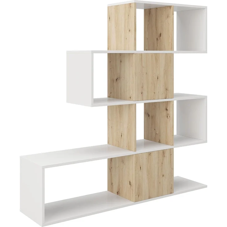STACCATO - Raumteiler, Bücherregal mit 4 Böden, Weiß mit Holzdekor – Bild 6