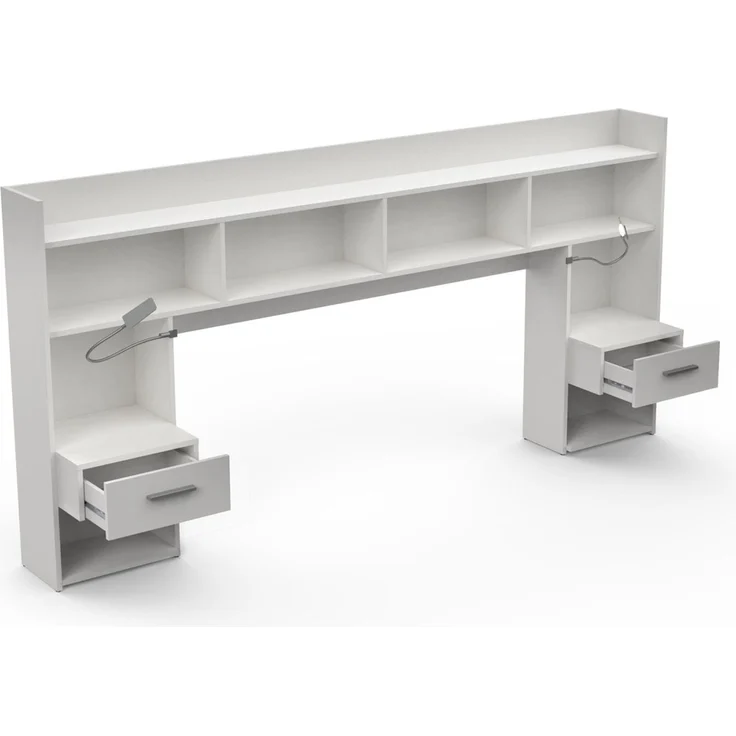 Calicosy Kopfteil mit Nachttischen und integrierten LED-Leselampen Weiß B108,5 cm - CHICAGO - Weiß – Bild 7