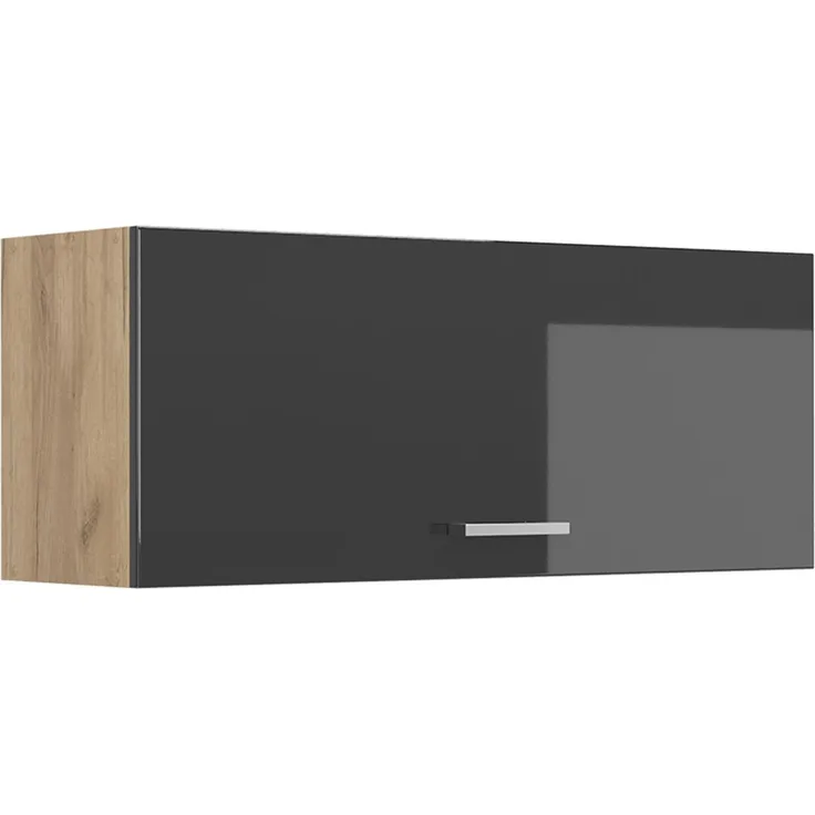 Hängeschrank R-Line Anthrazit Hochglanz/Goldkraft Eiche 100 cm Flach Vicco