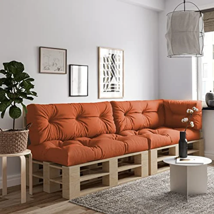 chilly pilley Palettenkissen Wasserdicht Palettenauflage Palettenpolster Palettenmöbel Gartenkissen Wasserfest Wasserabweisend viele Größen und Farben (Set 5 er. Orange) – Bild 3