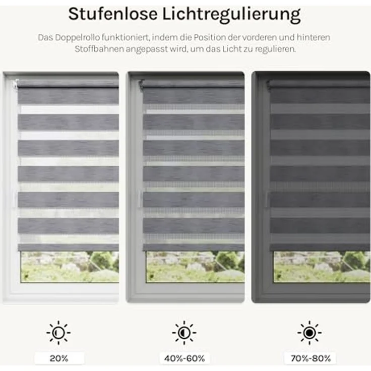 WOLTU Doppelrollo Klemmfix ohne Bohren Marmor Grau B100 x H150 cm, Duo Rollo Zebrarollo Fensterrollo Klemmrollo Seitenzugrollo Easyfix lichtdurchlässig & verdunkelnd Rollos für Fenster und Tür – Bild 3