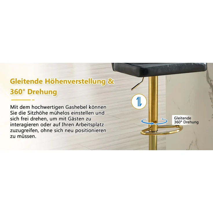 2er Set Barhocker mit Lehne Höhenverstellbar, 360° Drehbar Barstuhl mit großem Sockel & Fußstütze, Moderner Küchenhocker für Bar Küche Theke (Nur Stühle)--Schwarz--110x45x49.7cm--YOUDENOVA – Bild 4