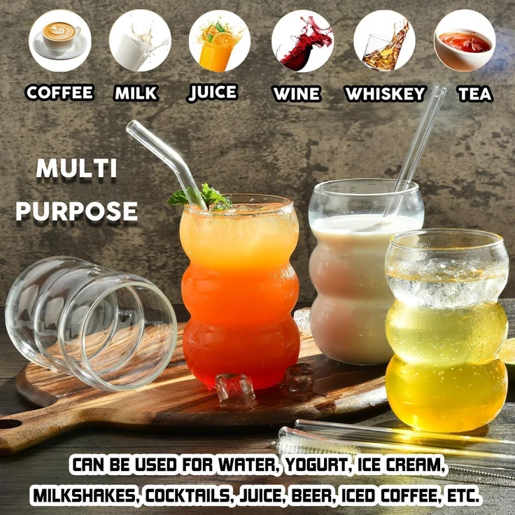 4er Set Trinkglas 550ml gerippte Longdrink Cocktail Gläser Wave Glas – Bild 3
