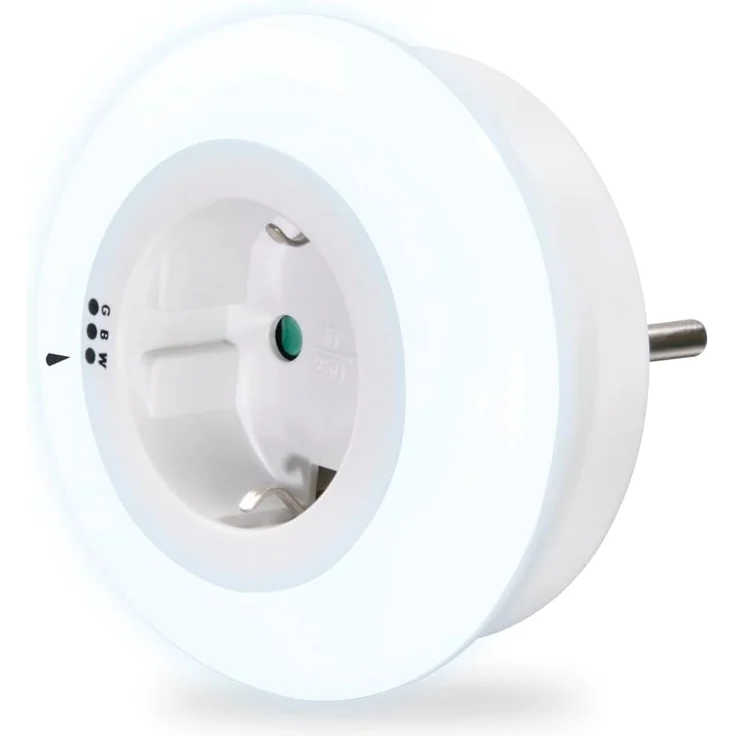 Hama LED Nachtlicht LED Nachtlicht mit Steckdose, Lichtsensor, Berührungsschutz, 3 Farben, Ein-/Ausschalter, Farbwechsel, LED fest integriert, Tageslichtweiß, blau, grün, Weiß, Blau, Grün – Bild 3