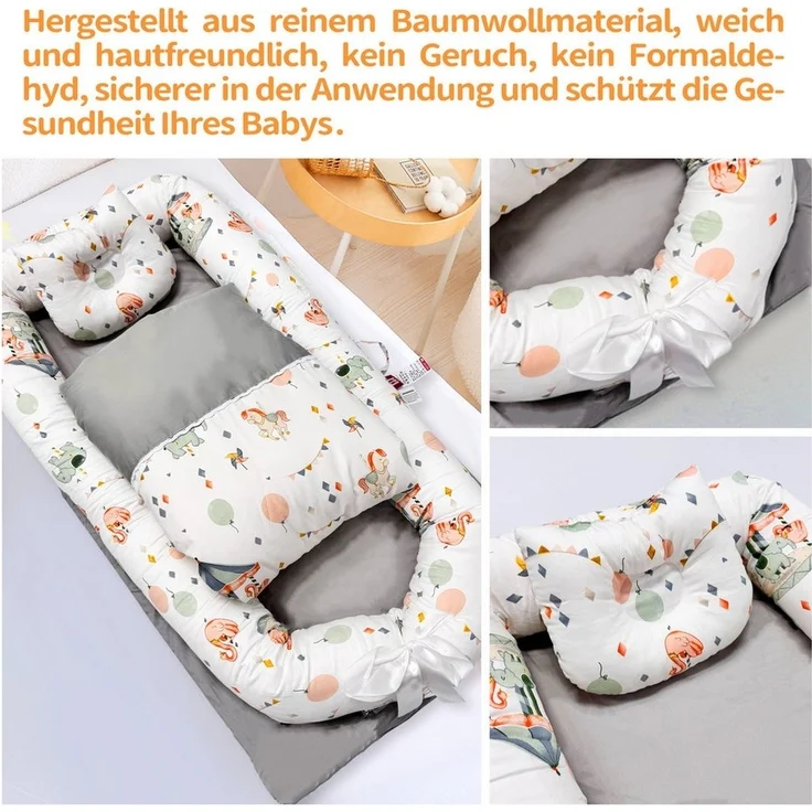 SEHAUSEU Kuschelnest Bettnestchen Babylounge Babykokon mit Decke und Kissen Wickelauflage – Bild 3