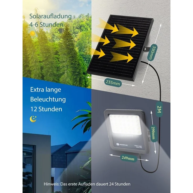 Aigostar Flutlichtstrahler Solarstrahler mit Fernbedienung,6500K,IP65 Außenstrahler,2m Kabellänge, LED fest integriert, Tageslichtweiß – Bild 3