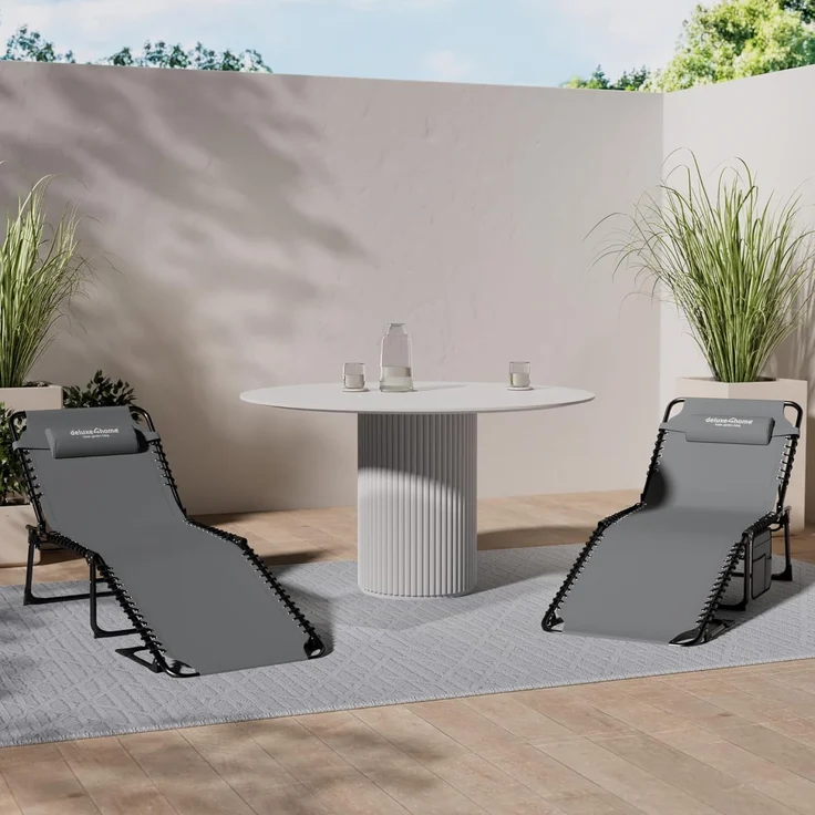 deluxe4home Gartenliege Sonnenliege 5-stufig Verstellbar I Liegestuhl Anthrazit Campingliege, Verstellbar – Bild 2