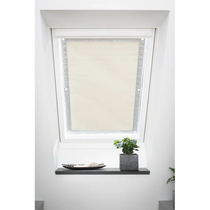 Dachfensterrollo Haftfix Hitzeschutz Abdunkelung, LICHTBLICK ORIGINAL, verdunkelnd, ohne Bohren, verspannt, Haftfix, mit Thermobeschichtung, mit Saugnapf, Beige, B94 x H118 cm – Bild 4