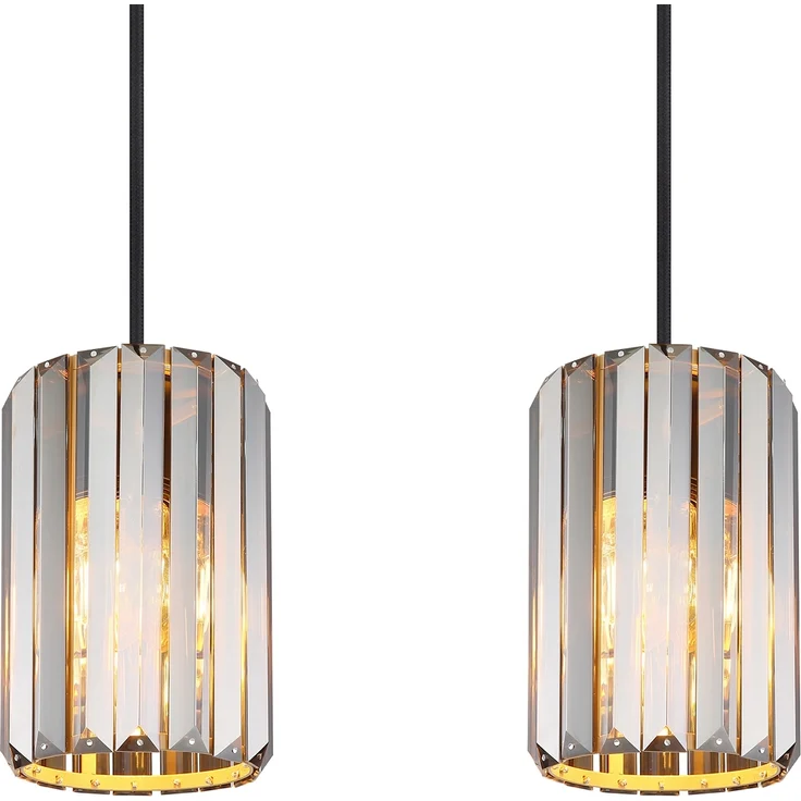 Hängeleuchte, 4-Flammig, Holzoptik, Kristall rauch, L 88 cm – Bild 9