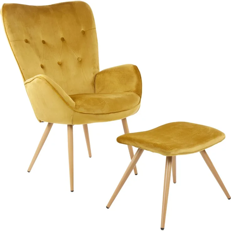 Albatros Ohrensessel mit Hocker YORK, Samt Bezug, bequem gepolstert, Fernsehsessel, Polstersessel, Farbe Ohrensessel:Gold