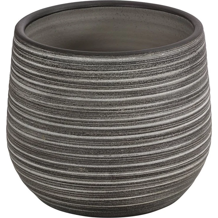 Dehner Blumentopf Klara, Ø 21 - 23 cm, Höhe 21 - 23 cm, dunkelgrau, handgefertigter Übertopf, geriffelte Oberfläche – Bild 1