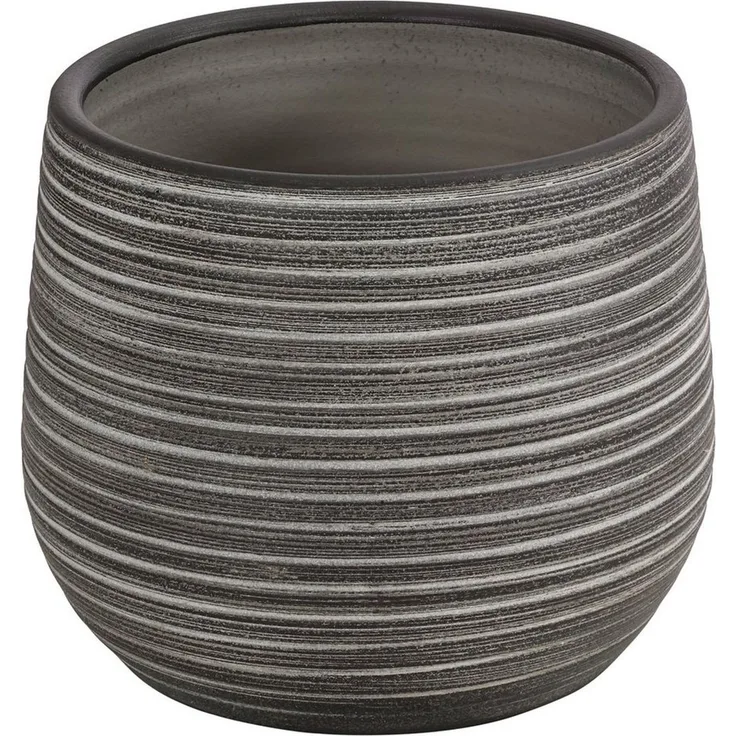 Dehner Blumentopf Klara, Ø 21 - 23 cm, Höhe 21 - 23 cm, dunkelgrau, handgefertigter Übertopf, geriffelte Oberfläche