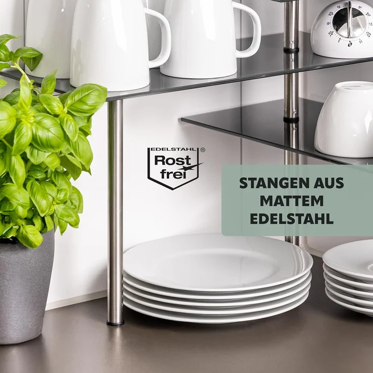 bremermann Küchenregal Glas-Eckregal, Küchenregal, aus Glas und rostfreiem Edelstahl – Bild 7