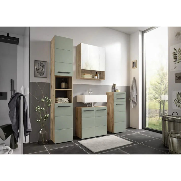 Badezimmer-Set >Vista< (4-tlg.) in Viking Oak / Schilfgrün - 170x190x31 (BxHxT)