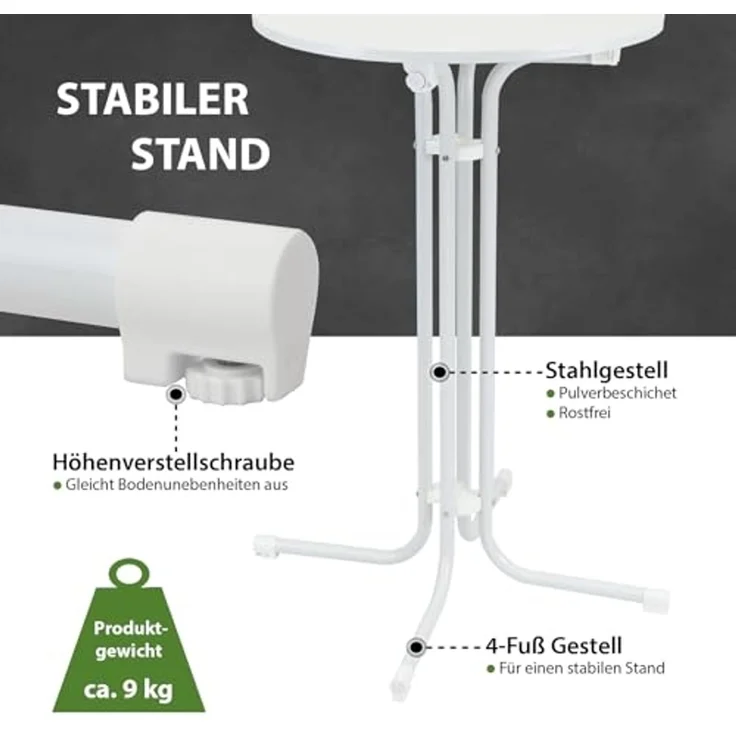 2x Stehtisch klappbar Ø 70 cm Höhe 110 cm Stahl Gastrotisch Partytisch Bistrotisch in Weiß – Bild 3