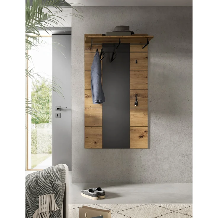 Garderobenpaneel >Canu< in Basalt Grau / Artisan - 141x80x29cm (BxHxT) – Bild 5