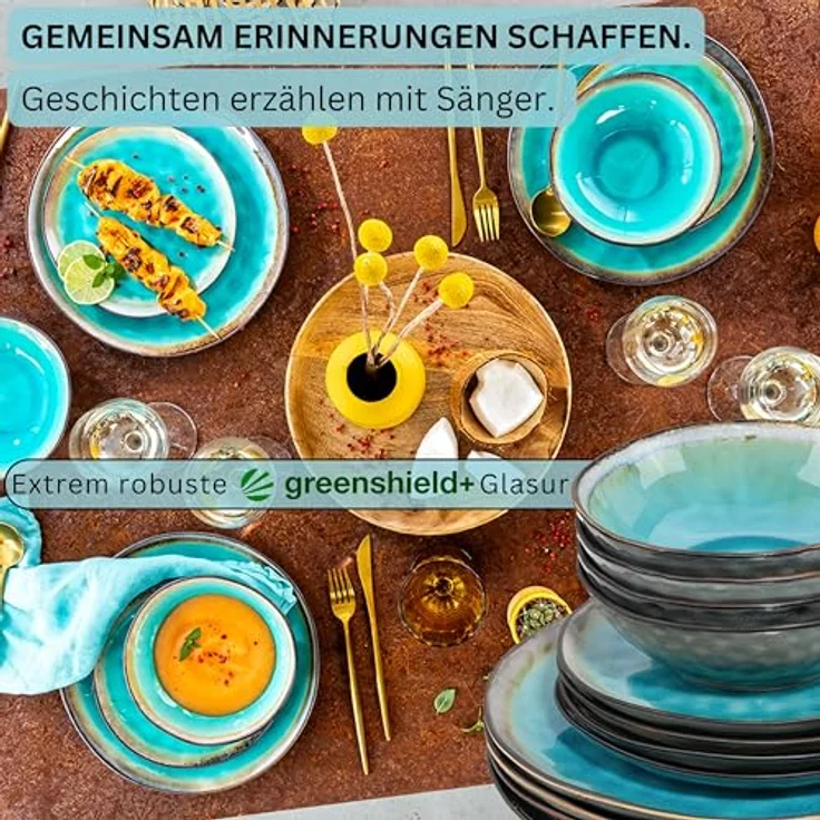 Sänger Tafelservice, 12-teiliges Geschirrset aus Keramik in Pastellblau, kratzfest, stapelbar, mikrowellen- und spülmaschinengeeignet – Bild 4