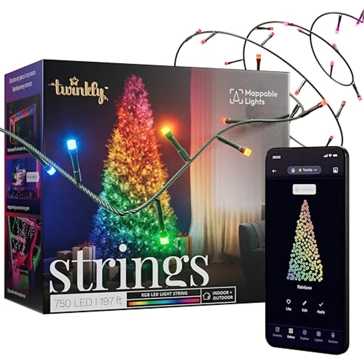 Twinkly Strings 750 RGB-LEDs, LED-Leuchten für den Außen- und Innenbereich, Smarte LED-Lichter, Kompatibel mit Alexa und Google Home, IP44, Weihnachtsdeko, App-Steuerung, Schwarzes Kabel, 60 m – Bild 2