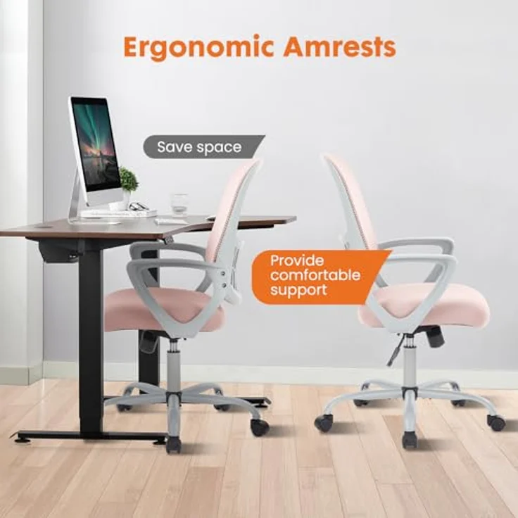 Sweetcrispy Bürostuhl Ergonomisch, Schreibtischstuhl mit Lendenwirbelstütze, Höhenverstellbarkeit Stuhl, Bürostühle mit Armlehne, Office Chair Geeignet für Büro Schlafzimmer, Rosa – Bild 9