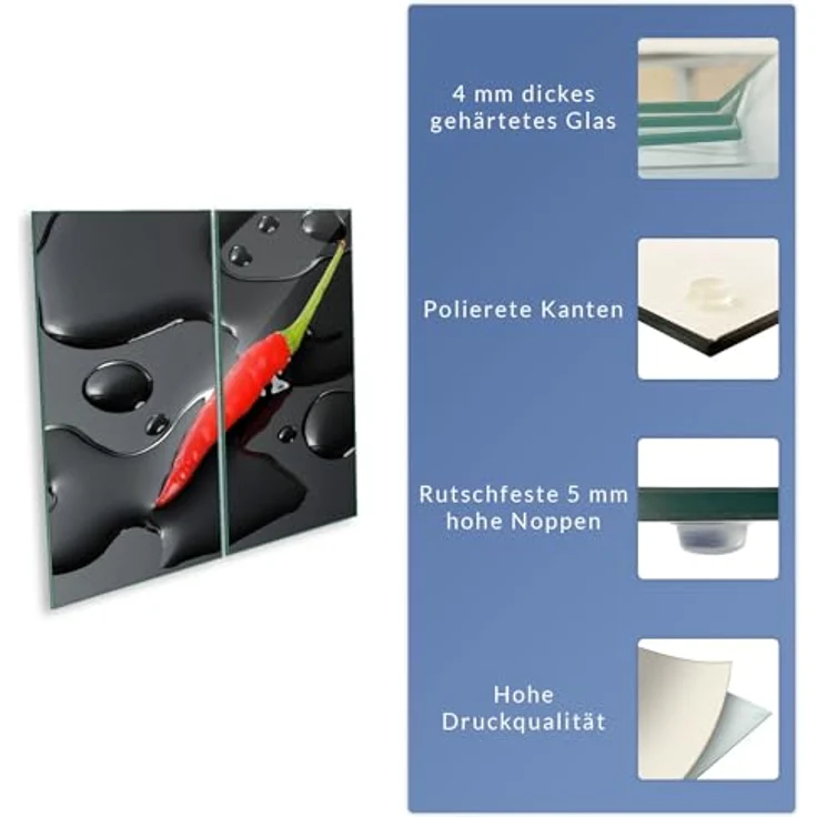 Herdabdeckplatte Abdeckung Ceranfeld Abdeckplatte Schneidebrett 2-Teilig 60x52 Chili Rot Spritzschutz Glasplatte Ceranfeldabdeckung Schutz Herdschutz Sicherheitsglas Glasschneidebrett 2 x 30 x 52 – Bild 9
