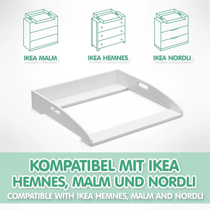 CADANI Wickelaufsatz ILA – Verstellbarer Universal Wickeltisch-Aufsatz kompatibel mit IKEA Kommoden Malm, Hemnes, Nordli – 77×76×12 cm, Weiß mit Kippschutz & Sicherer Befestigung für Wickelkommoden – Bild 5