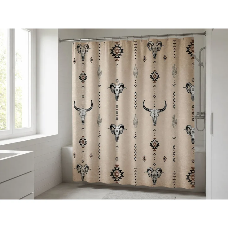 Wasserdichter Duschvorhang im Western-Design Beige 240 x 180 cm – Bild 2