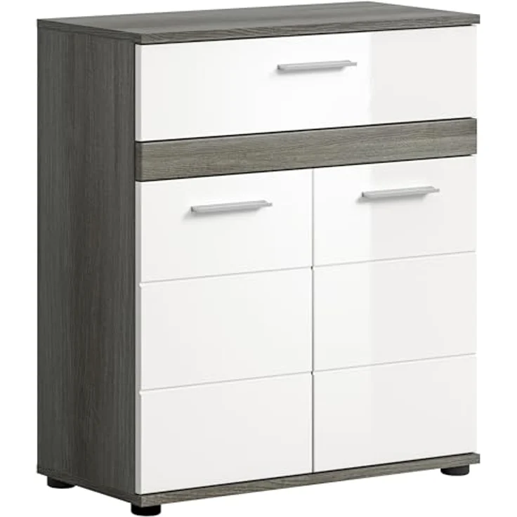 Badschrank Blake II - Rauchsilber / Weiß Hochglanz – Bild 2