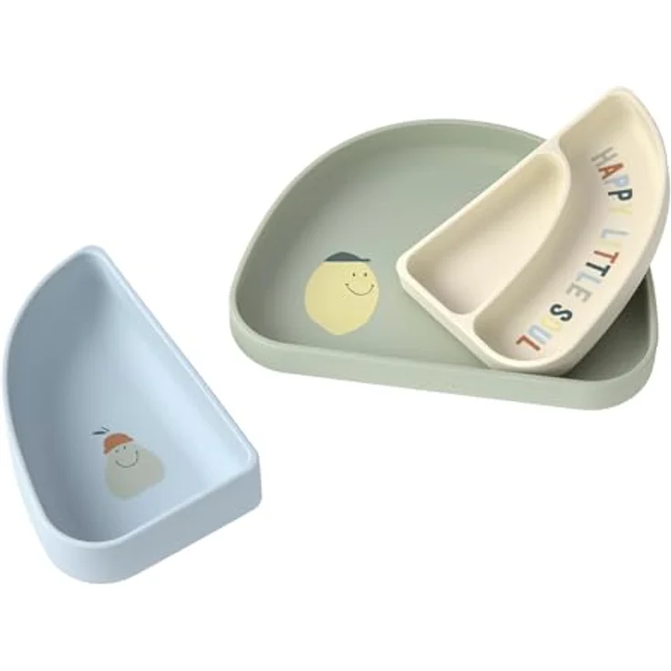 Lässig Silikon Trennschalen Set Section Dish Set - Happy Fruits - Lemon, 3-teilig, spülmaschinen- und mikrowellengeeignet, BPA-frei, flexibel und bruchfest – Bild 3