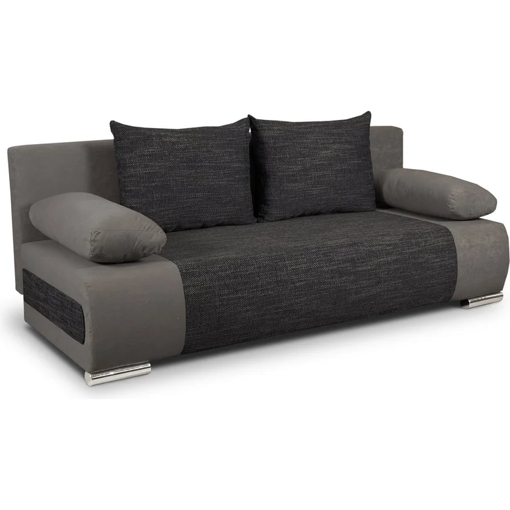 Schlafsofa Naki - Sofa mit Schlaffunktion und Bettkasten, Bettsofa, Couch (Grau + Schwarz (Alova 36 + Berlin 02)) – Bild 1