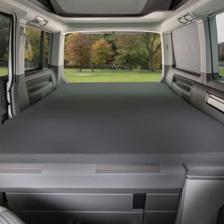 BLACK FOREST FOX Spannbettlaken VW Faltbett T7 California Beach OEKO-TEX® Grau Camper Van, Baumwolle, Gummizug: rundum – Bild 1