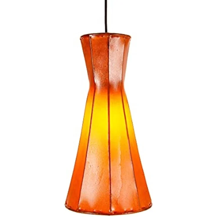 Marrakesch Orient & Mediterran Interior Pendelleuchte Vintage Hängeleuchte Jinjin Orange, Leder & Schmiedeeisen Handarbeit, ohne Leuchtmittel, Handarbeit – Bild 3