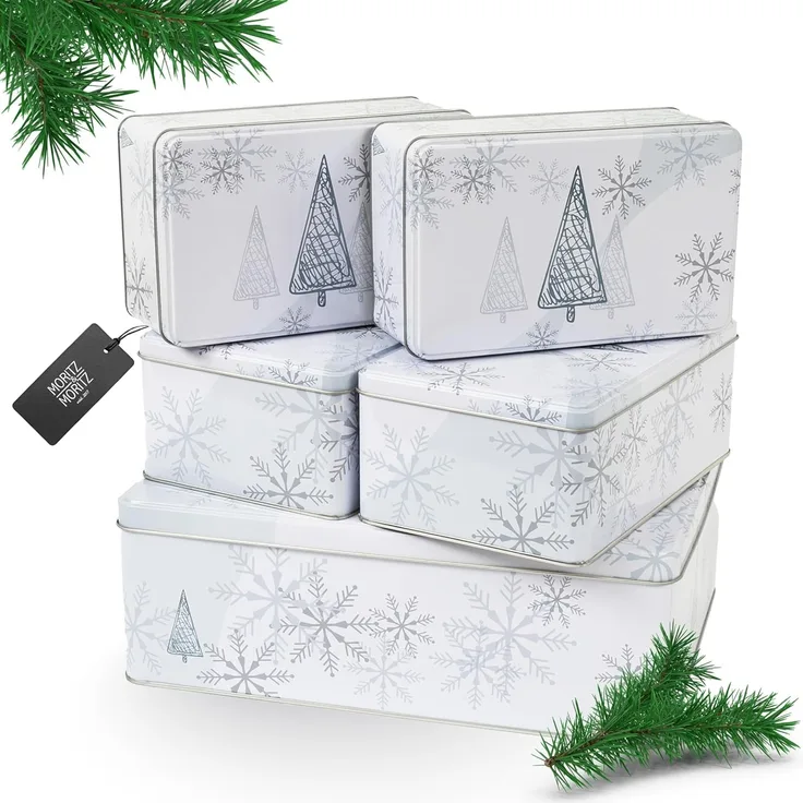 Moritz & Moritz Keksdose Weihnachten Keksdosen mit Deckel rechteckig 5tlg Set, Metall, (Set, 5-tlg, Set), Blechdose mit Deckel im festlichem Design
