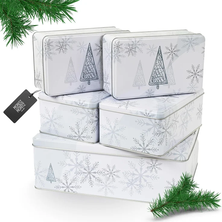 Moritz & Moritz Keksdose Weihnachten Keksdosen mit Deckel rechteckig 5tlg Set, Metall, (Set, 5-tlg, Set), Blechdose mit Deckel im festlichem Design – Bild 1