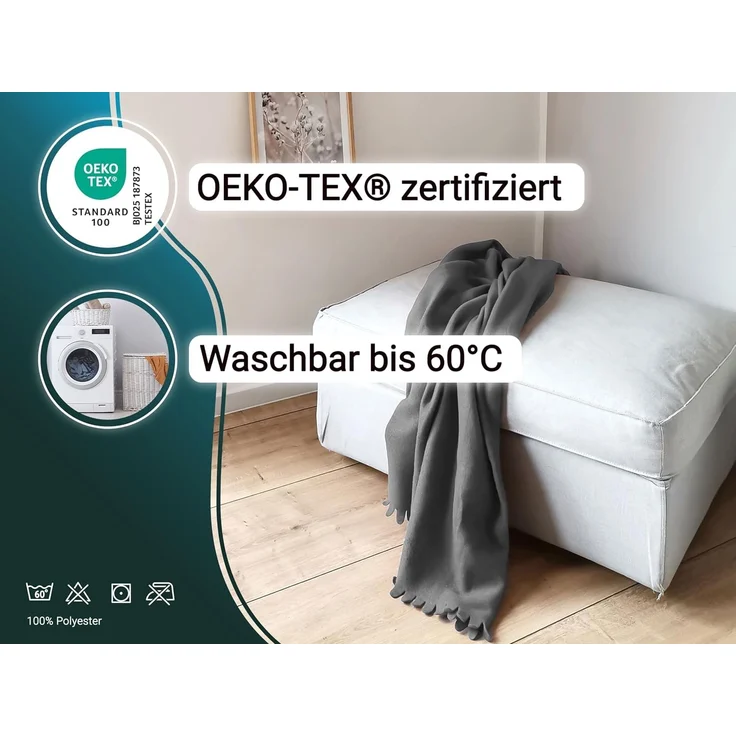 ZOLLNER Kuscheldecke Fleecedecke, 130x170 cm, Polyester, dunkelgrau – Bild 3